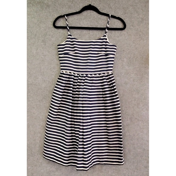 J.CREW Dresses & Skirts - 🌷J. Crew Blue White Nautical Linen Cotton Summer Flare Dress Womens Size 00